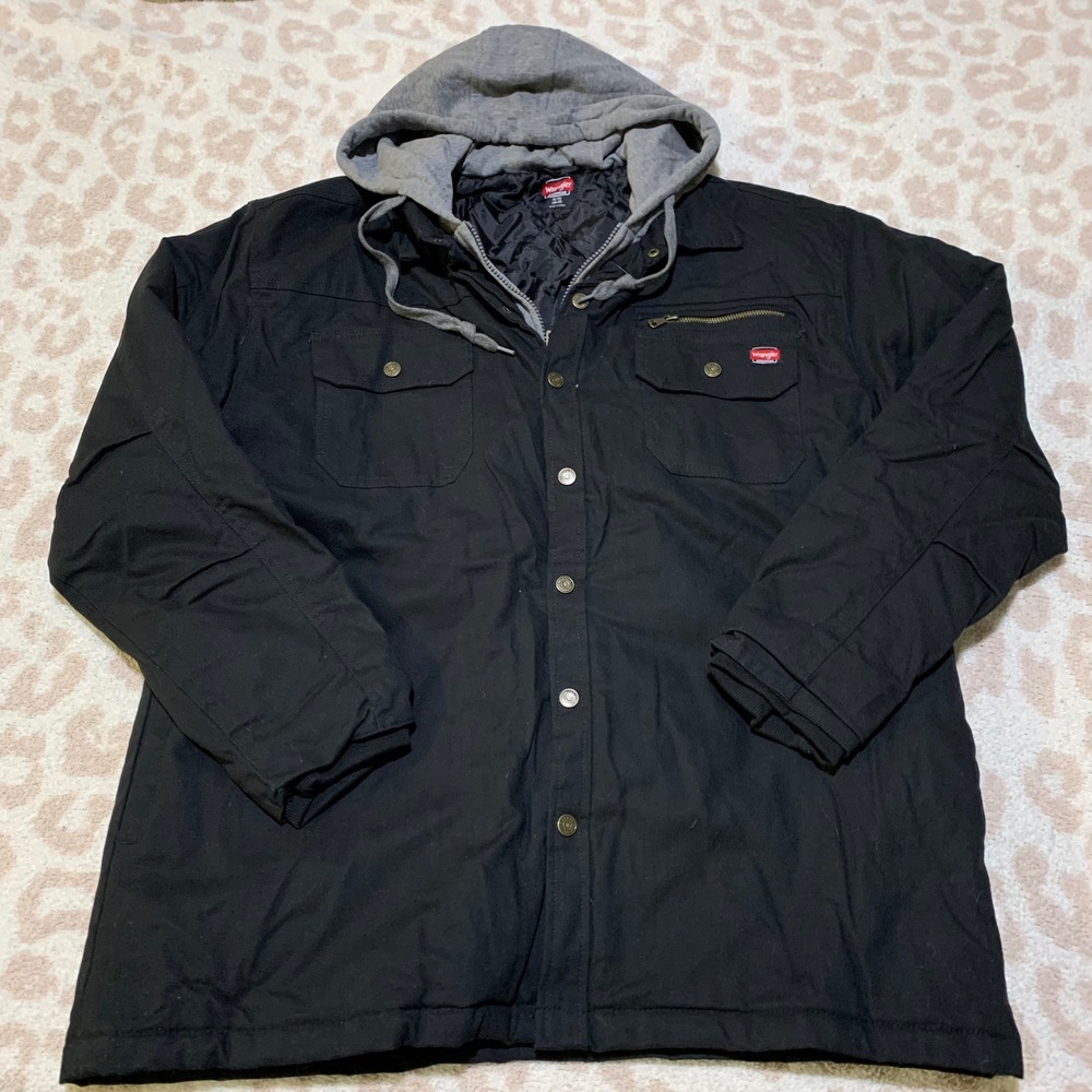 Wrangler Hooded Canvas Workwear Jacket Black XL